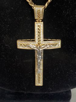 Solid 14k white & yellow gold Jesus cross pendant