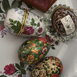 Tinker Ceramic 24K Gold Trim Eggs. $10- The Natural Egg $20-in glass Case $20