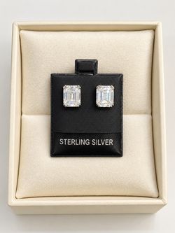925 Sterling Silver 8.00CTW MOISSANITE Emerald Cut Stud Push Back Earrings