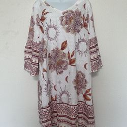 Brown and White Boho Chic Dress (Size: L)