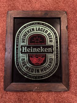 Vintage Heineken Wood Glass Bar Sign