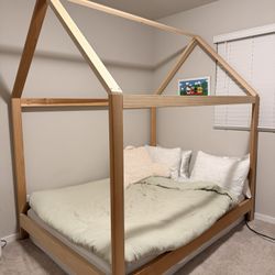 Full Size Montessori House Bed Frame -Handmade Poplar Wood