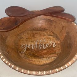This is a Foreside Home & Garden Natural Carved Bead Wood Serving Bowl made of eco-friendly mango wood