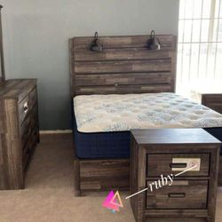New | Drystan Dark Brown Color Queen Panel Bed +Dresser+Mirror+Nightstand Available|. Showroom İn Stock @ Delivery 🚚
