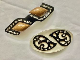 2 Early 1980s French Clasp Hair Clips Rhinestone Barrettes Hair Accessories