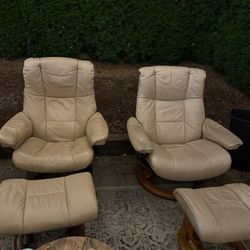 2 Ekornes Stressless Recliners And Footstools