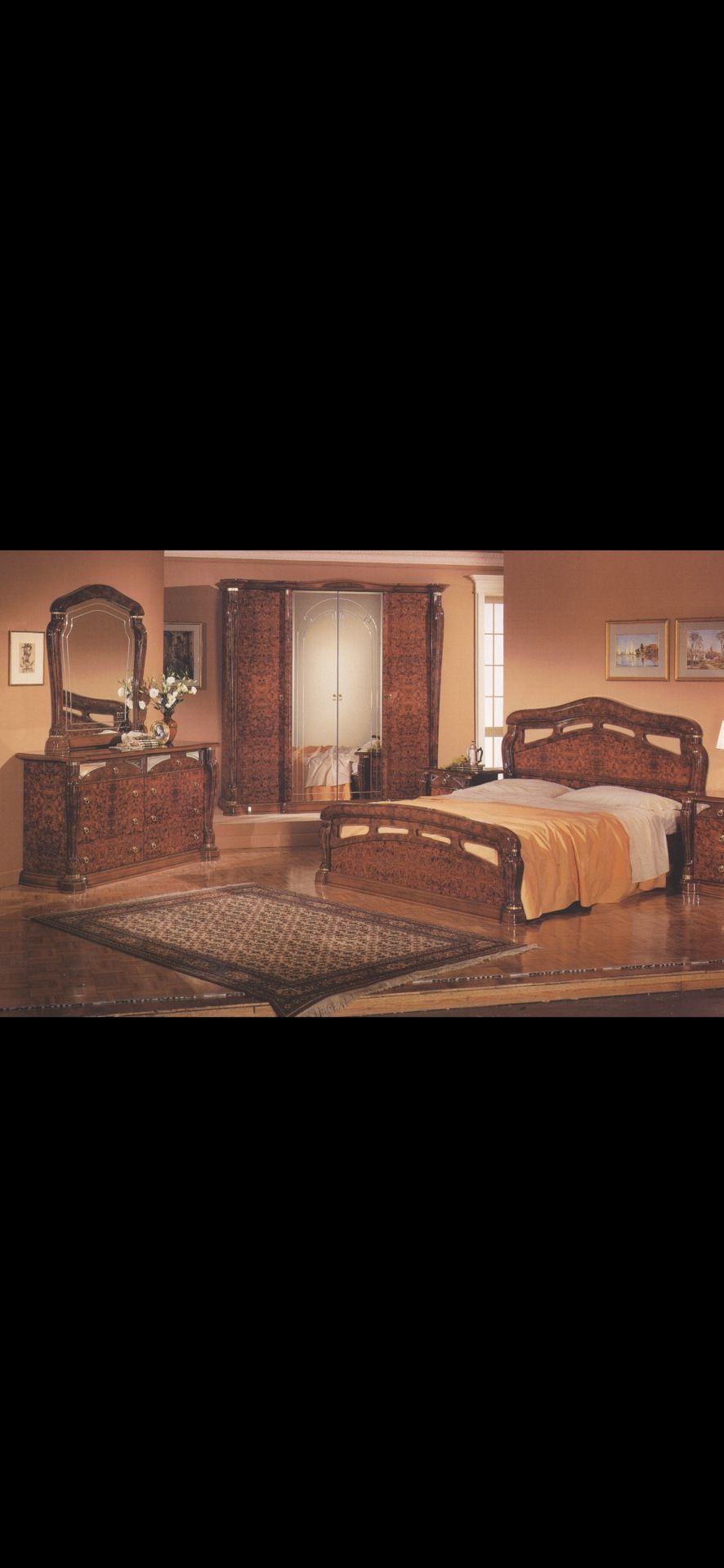 Italian bedroom set Burl walnut finish