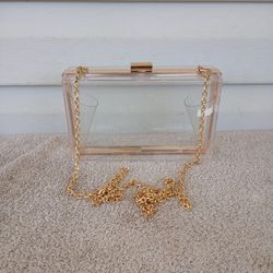 Gold Trim Clear Clutch/ Crossbody purse 