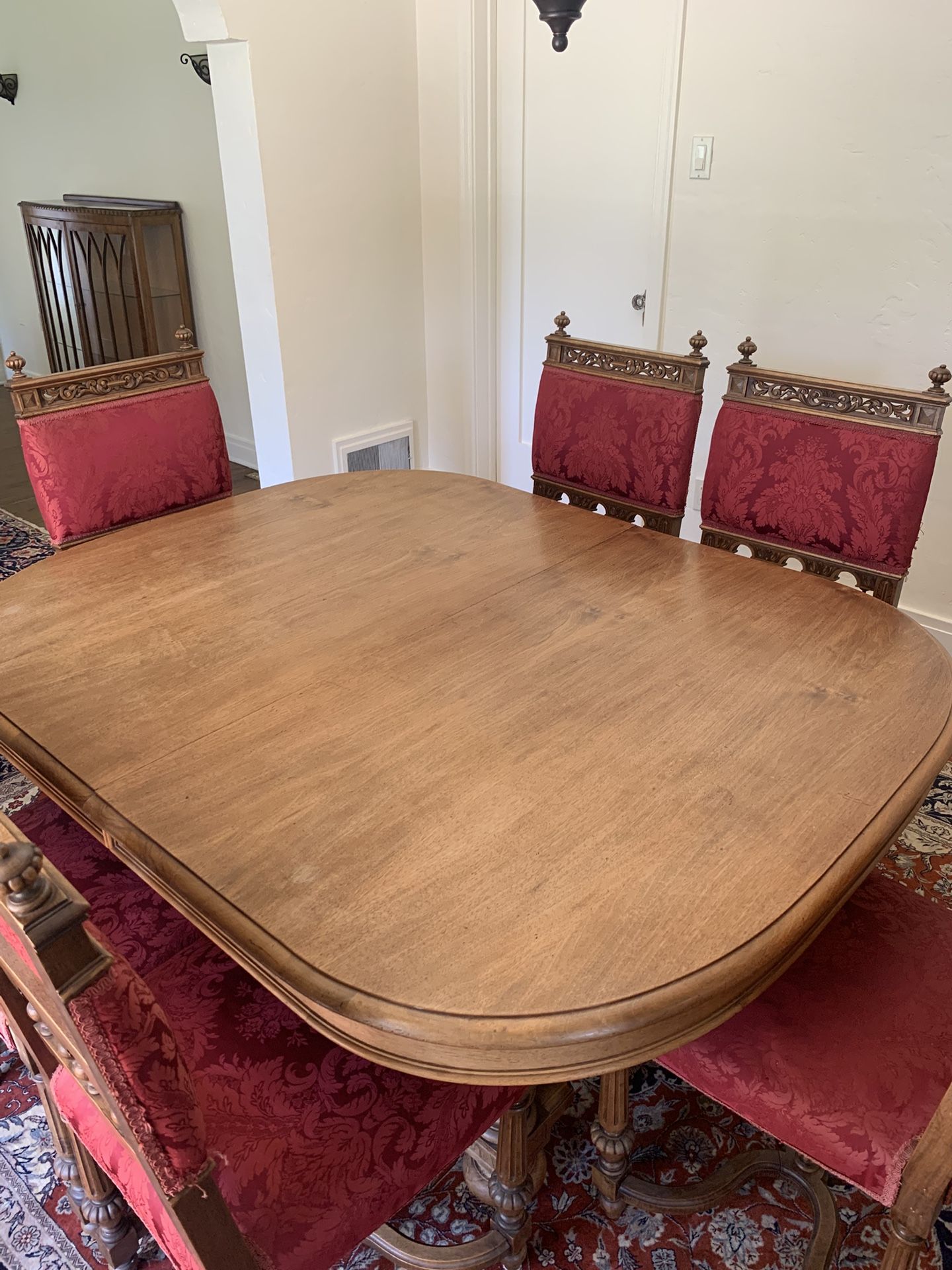 Antique Wooden Dining Table with Matching Chairs