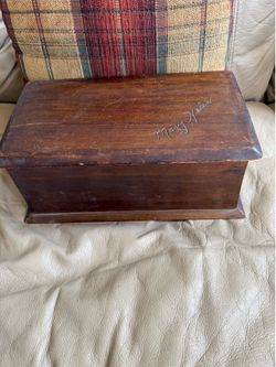 Antique Wooden Box with Inscription
