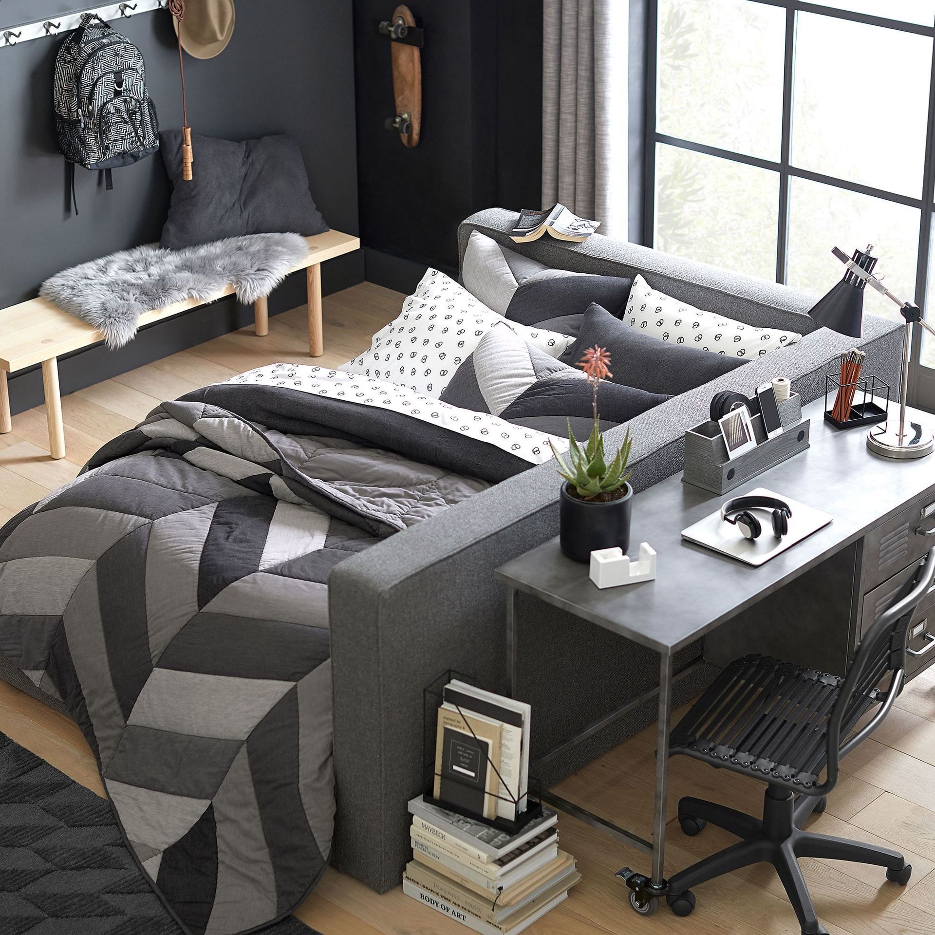 Tan Faux Leather Corner Bed Frame (Queen) Pottery Barn Teen for Sale in