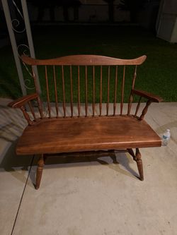Vintage Solid Wood Windsor Spindle Back Settee Bench