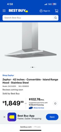 Zephyr 42-Inch Stainless Steel Island Range Hood