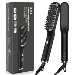 Beard Straightener Brush for Men: 3 in 1 Electric Ionic Hot Mustache Comb Tame Grooming Wild Portable Blow Dryer Styler with Temperatures & Quick Heat Thumbnail