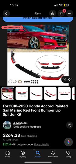 2018 Honda Accord San Marino Red Paint Matched Side Skirt Extensions And Front Lip And Lowering Springs