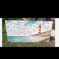 Lighthouse Beach Scene Painting. 30H 60W