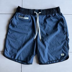 Vuori Banks Athletic Shorts Unlined SMALL Blue Azure Linen Texture