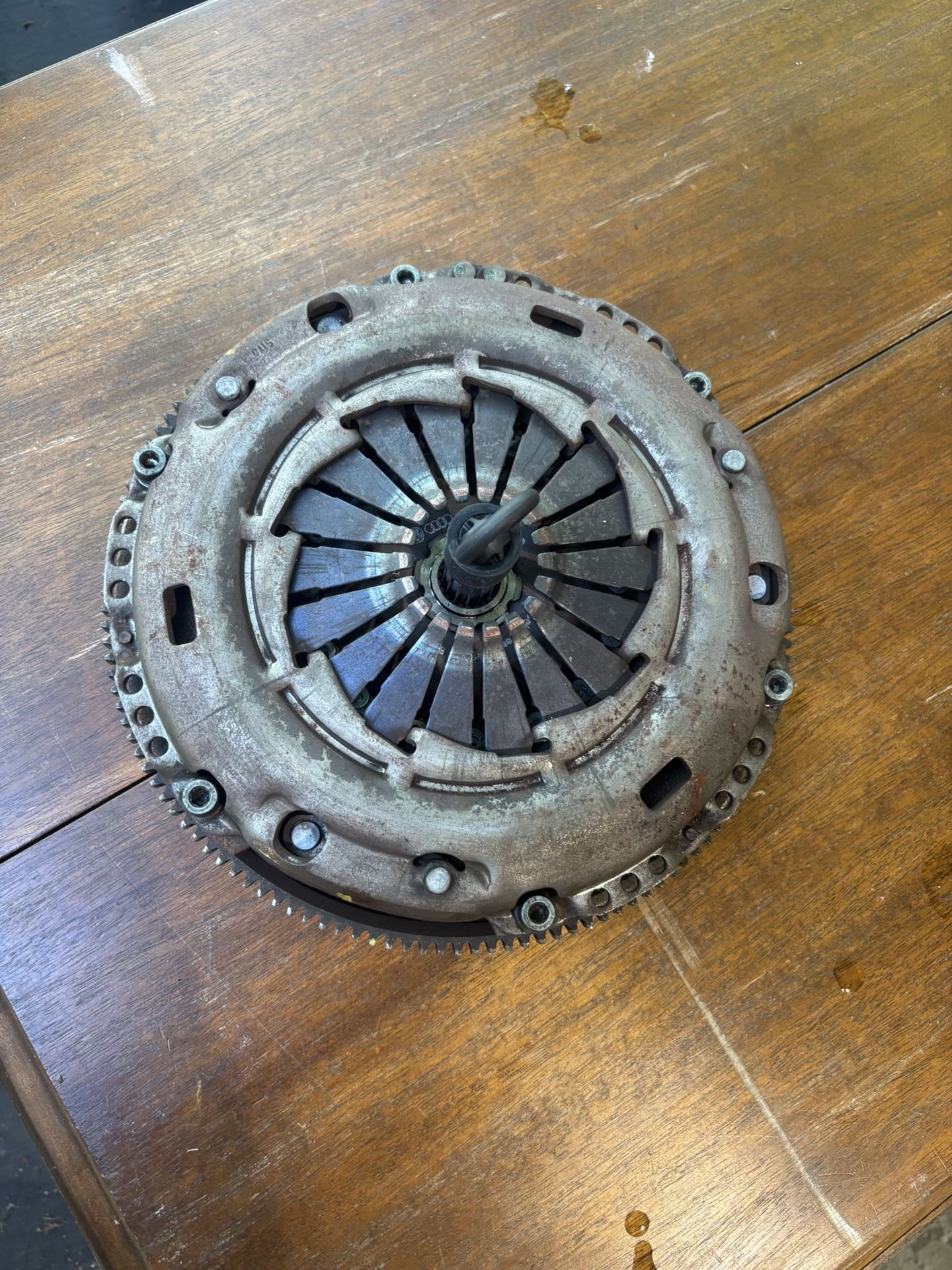 Dual mass flywheel, clutch disk, pressure plate, throwout bearing with housing