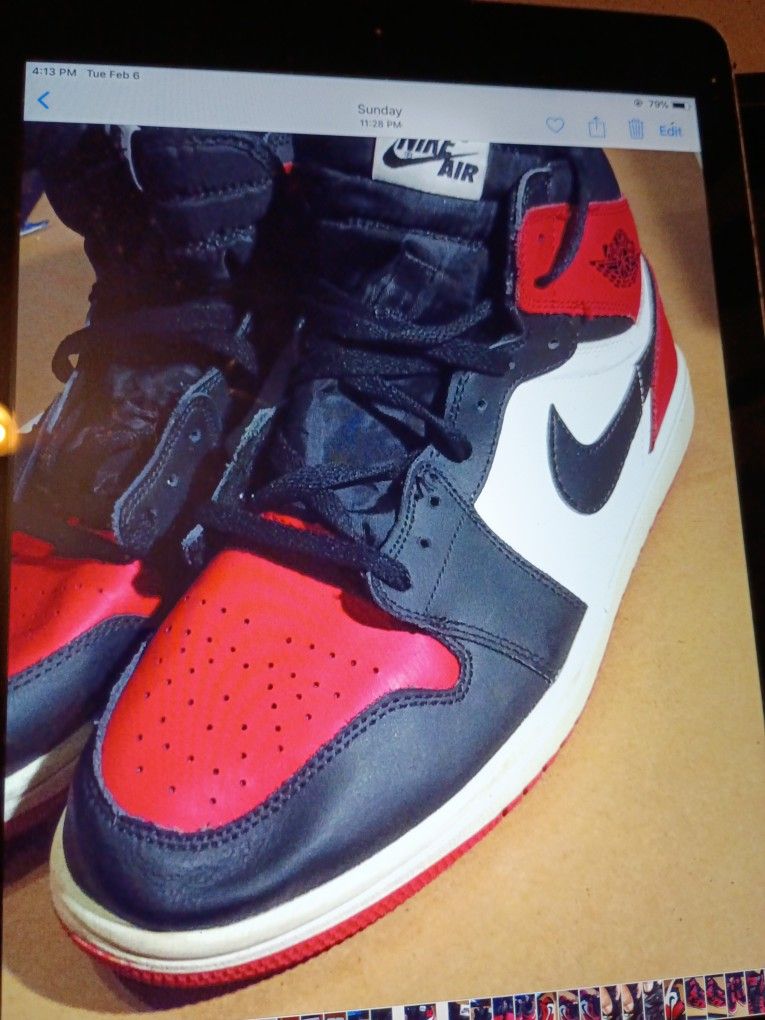NIKE AIR JORDAN 1 RETRO OG HIGH BRED TOE RED MEN'S SIZE 11