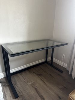 Rectangular Clear/Black Writing Desk with Glass Top