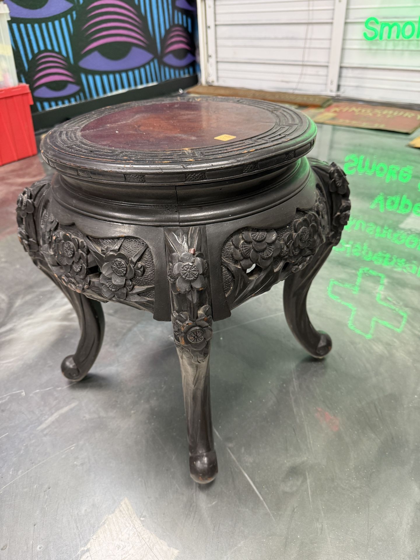 Early 1900s Oriental Hand-Carved Center Side Table – Solid Wood