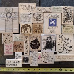 Lot of 25 Christmas Stampin Up Wooden Rubber Stamps