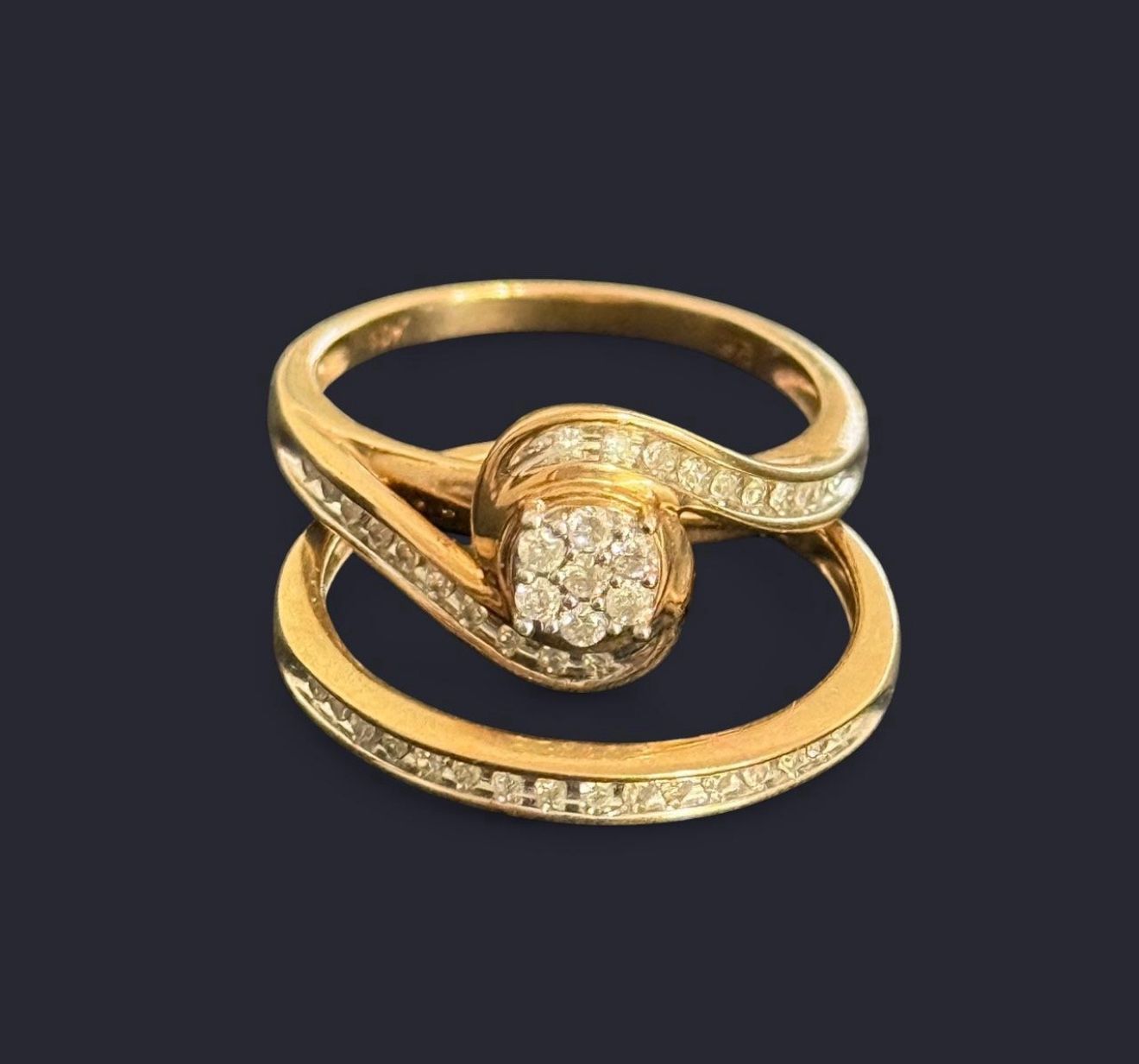 Real 10kt Yellow Gold Rings Bridal Sets With Genuine Diamonds 