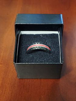 size 8 men's black ring with red center stripe
