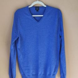 J. CREW Merino Wool V neck slim fit men's sweater Pullover shirt top long sleeve blue size M medium