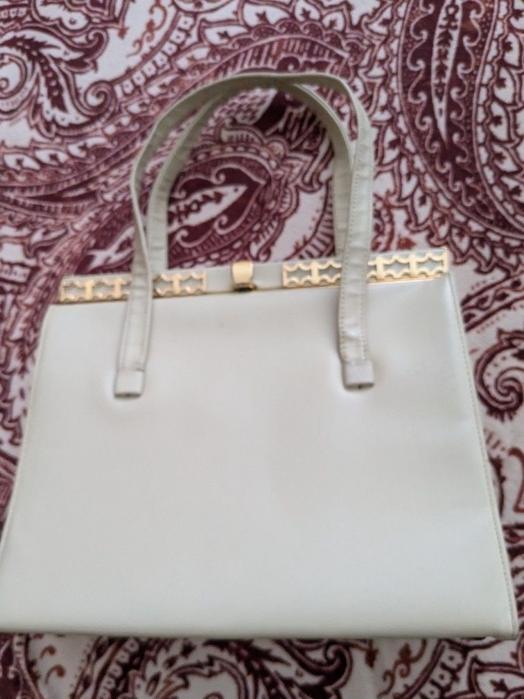 Vintage Satchel Purse by Triangle New York Beige w/Gold
