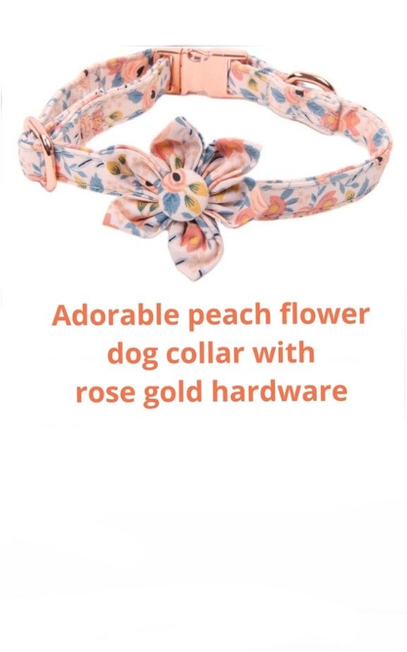 Adorable Peach Flower Dog Collar, Rose gold Hardware, Small