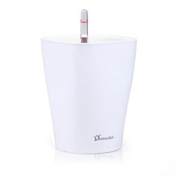 Dexceder 6x7 Self Watering Planter Indoor Outdoor, High Gloss Table Flower Plant Pot with Water Level Indicator (White)