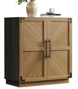 Set of Two SICOTAS Farmhouse Style Two-Door Storage Cabinet