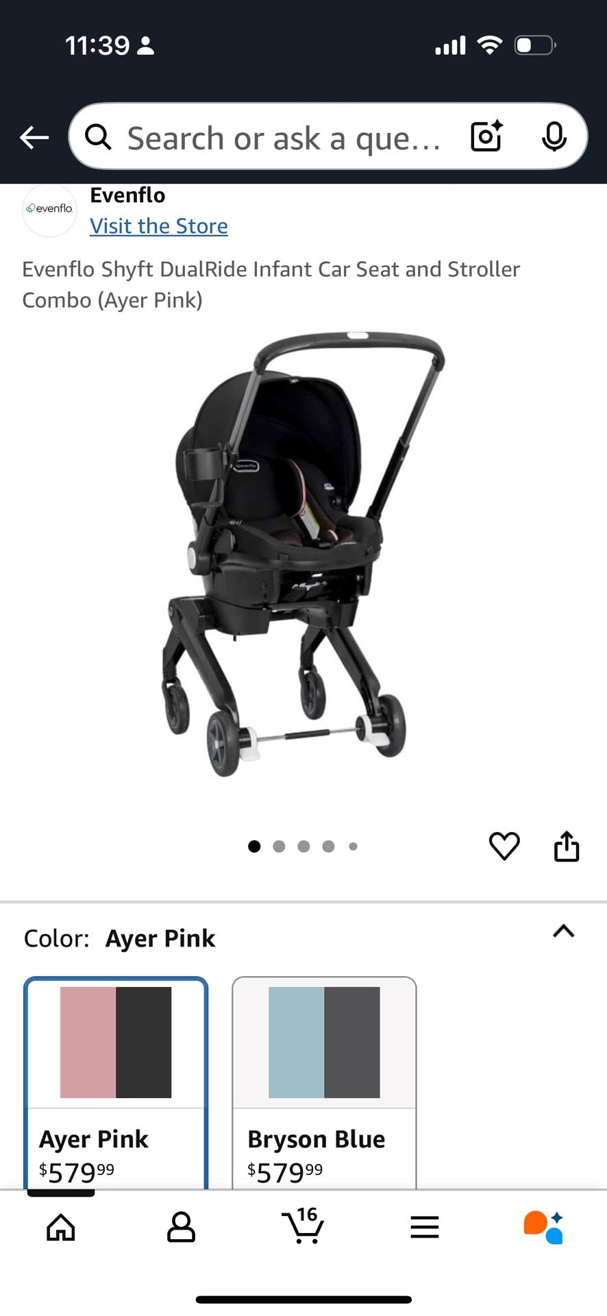 Evenflo Shyft DualRide Stroller Car seat Ayer Pink