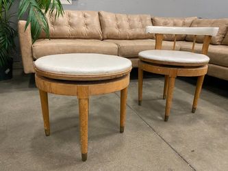 Vintage Mid-Century Modern Swiveling Vanity Leather Chair with Stool