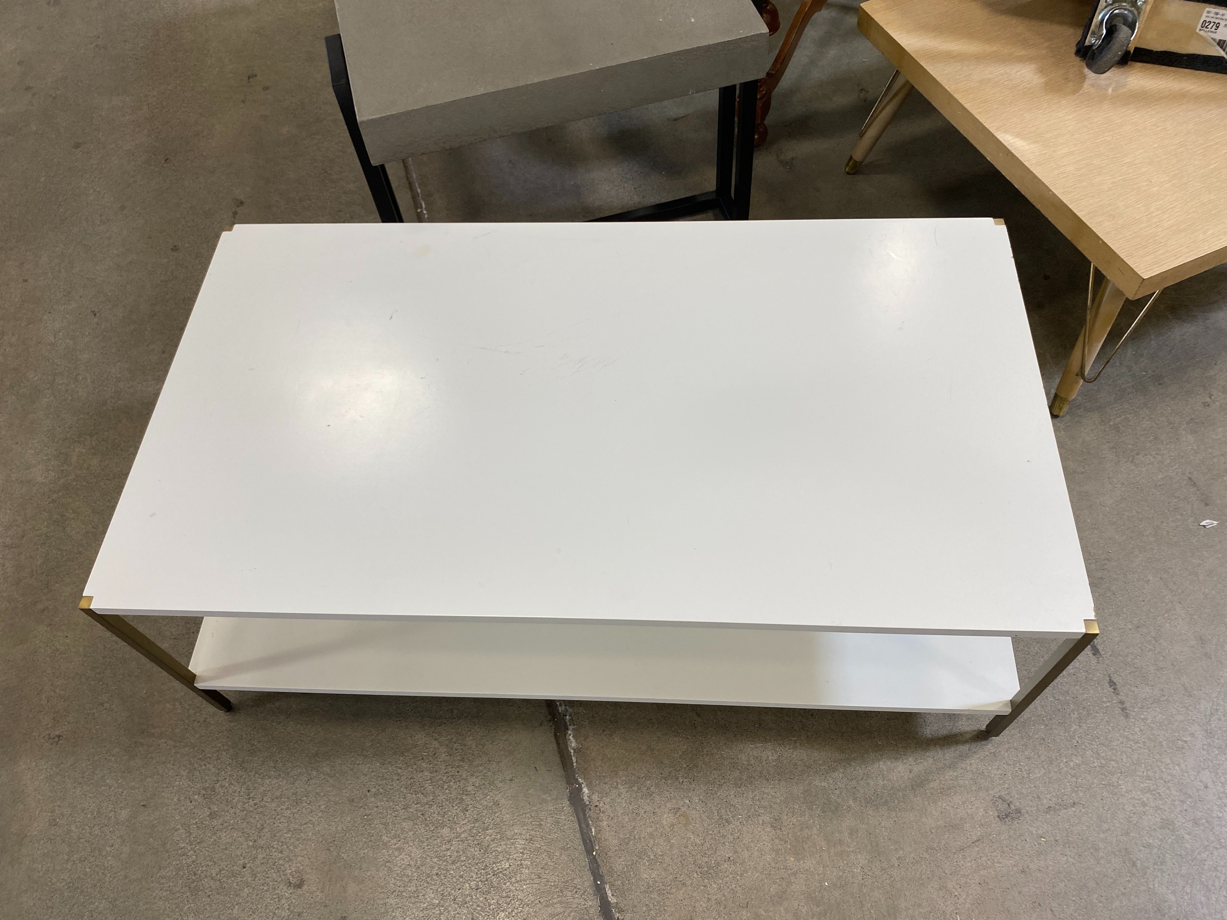 WILLIAM SONOMA Zane Modern White and Gold Coffee Table