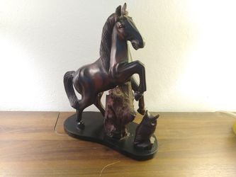 Carved Wood Horse And Owl Statue
