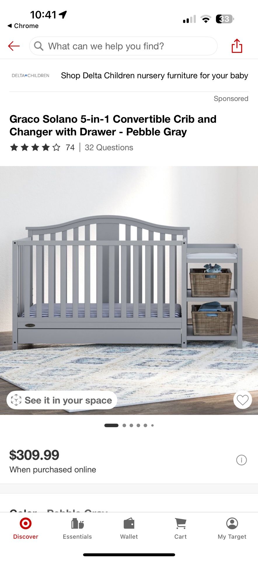 Graco Solano 5-in-1 Crib and Changing Table With Storage