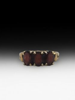 3 Stone Garnet Estate Ring 10k Yellow Gold