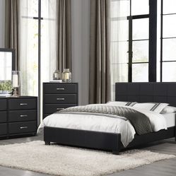 New Black Queen Bedroom Set 4 Pieces 