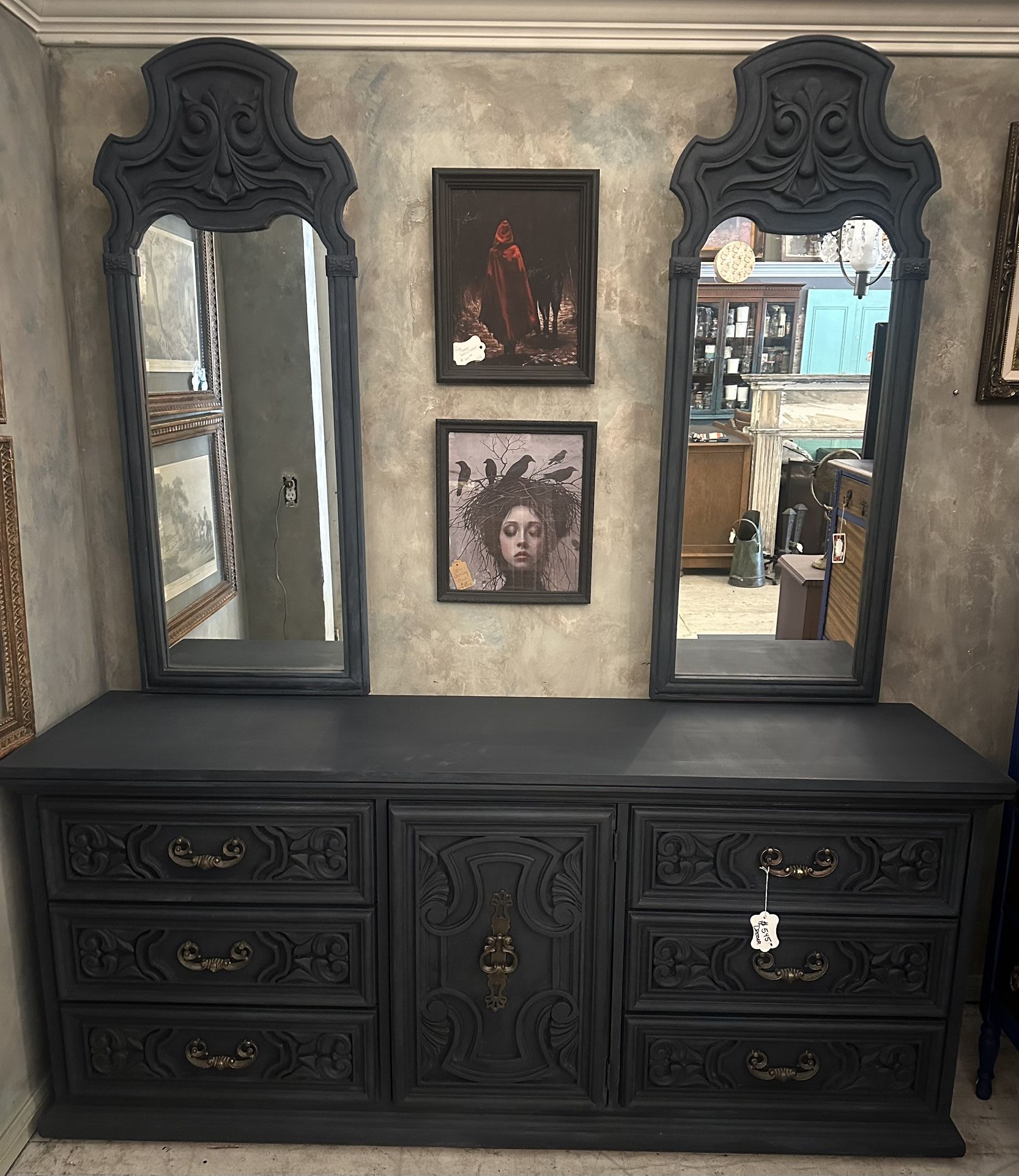 Vintage 60s 70s Wide And Low Dresser And Mirrors