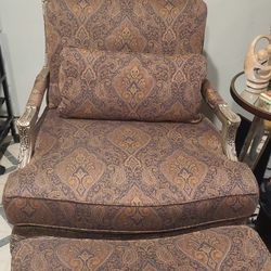 Beautiful Upholstered French  Bergere Style Chair With Ottoman