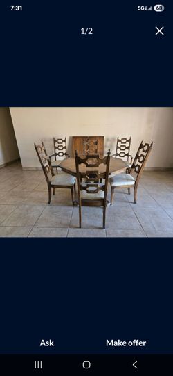 Vintage 1970s Brutalist Dining Set - Hexagon Table & 6 Chairs