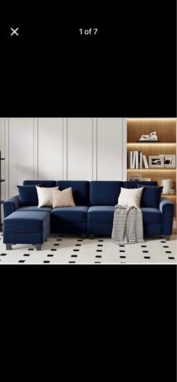 106” Convertible Sectional Sofa with Storage Ottoman – Blue Velvet – New