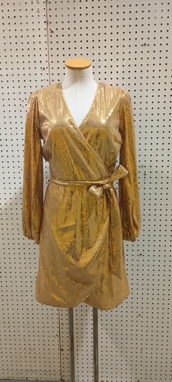 Inc International Concepts Women's Long-Sleeve Gold Sequin Wrap Dress,  Size S  
