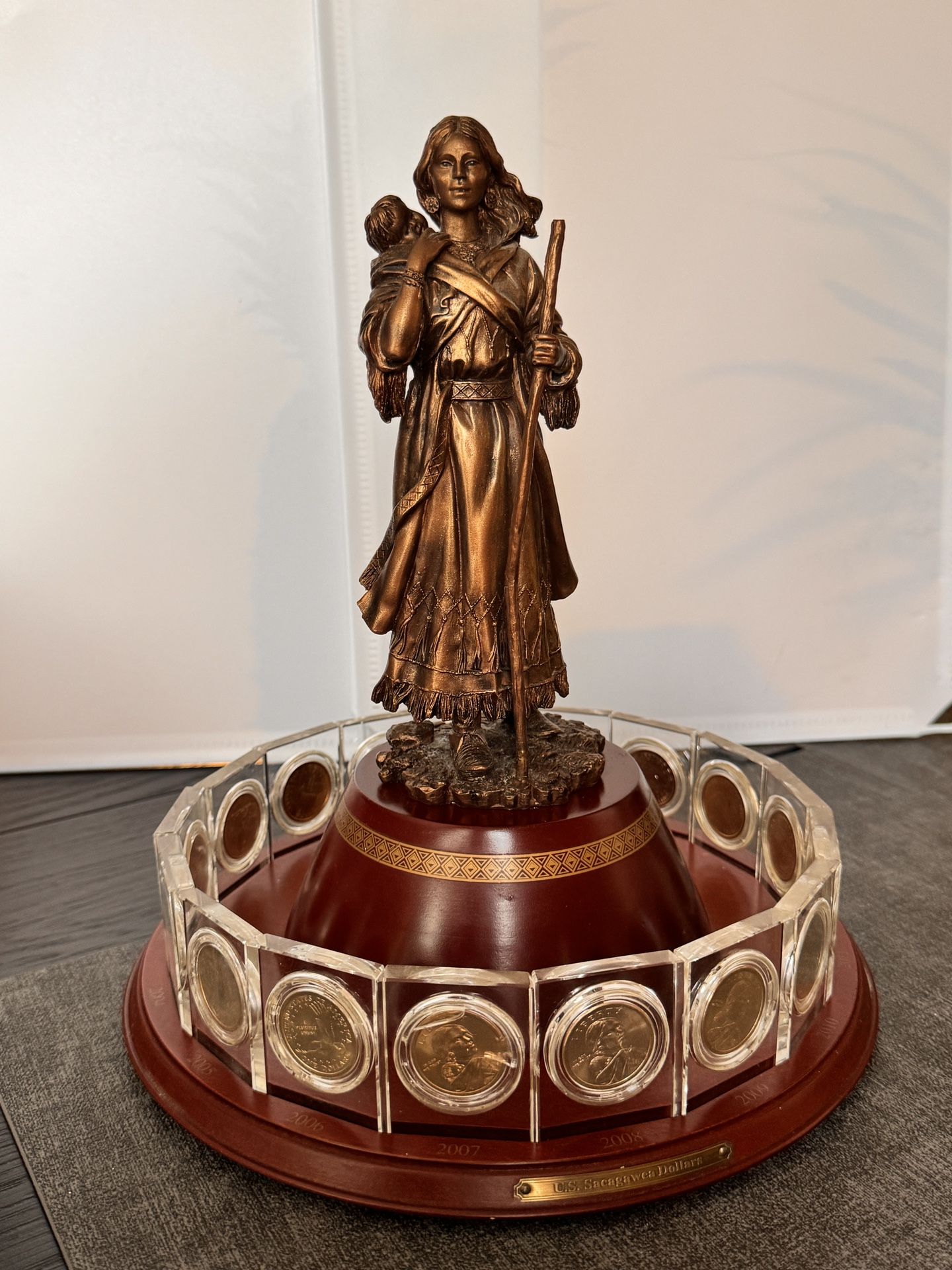 Danbury Mint Sacagawea Statue With 2000 -2016 Dollar Coin Set