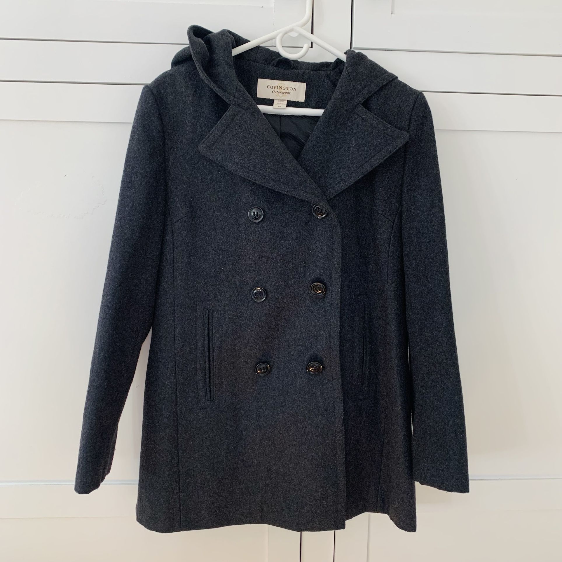 Wool Coat Covington Peacoat Covington Wool Blend Ruffle Gray Pea