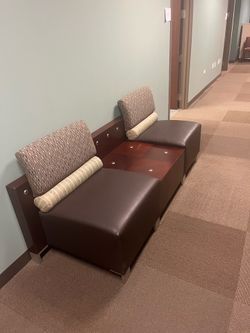 Modern Two-Seat Waiting Room Bench with Integrated Table