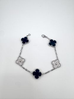 18K White Gold And Diamond Clover Bracelet  