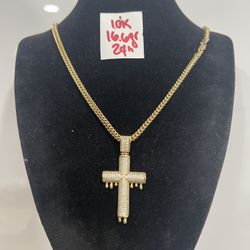 10K Yellow Gold Chain and Pendant For Wedding 18.7Gr 26 Inches Long 